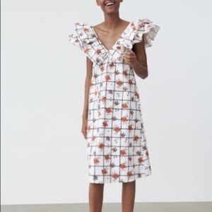 Zara ruffle off shoulder floral midi dress s